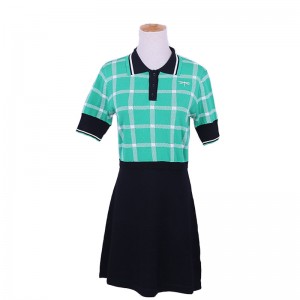 Design personnalisé col polo manches courtes contraste couleurs plaids bureau dames pull robe en tricot